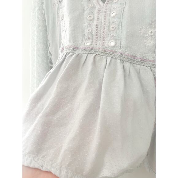 Free People Boogie All Night Eyelet Top Medium Silver Gray Balloon Sleeve Boho - Picture 6 of 11